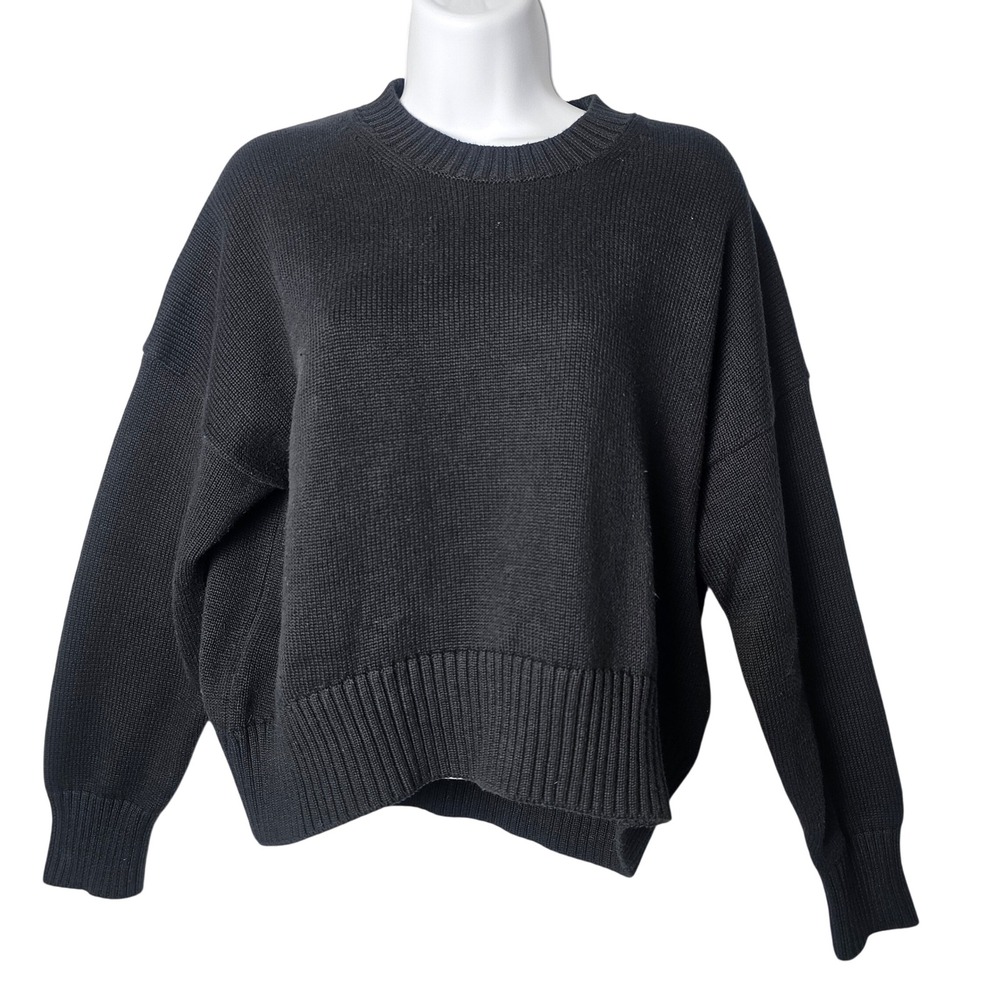 Quince 100% Organic Cotton Boyfriend Crew Sweater XS Black Oversized Minimalist
